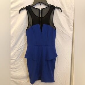 XS bebe Royal Blue Mesh Panel Preplum Mini Dress